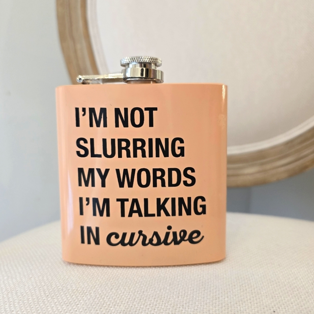 Pink/Peach Flask with Cursive Quote, NWT